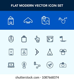 Modern, simple vector icon set with computer, ocean, celebration, right, gift, present, connection, click, travel, bag, mexico, arrow, technology, person, location, coaxial, index, professional icons