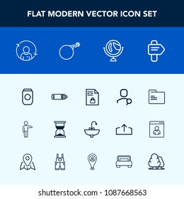 Modern, simple vector icon set with profile, blank, time, file, sand, water, search, computer, aluminum, folder, white, container, web, hour, can, horizontal, direction, people, paper, way, gun icons