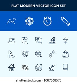 Modern, simple vector icon set with house, machine, location, sew, wood, find, sewing, shoe, mobile, communication, watch, bat, string, laboratory, time, high, craft, sport, fashion, map, wooden icons