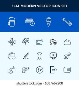 Modern, Simple Vector Icon Set With Fish, Door, Fishing, Style, Horror, Key, Beer, Plane, Luggage, Spaceship, Currency, Cash, Security, Baggage, Aircraft, Fashion, Sign, Rod, Ice, Alcohol, Fear Icons