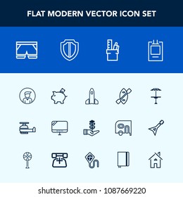 Modern, simple vector icon set with space, launch, helicopter, cafe, tree, nature, shuttle, boy, rocket, boat, table, finance, paddle, badge, office, seedling, pub, template, life, bank, coin icons