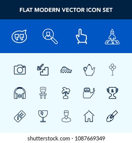 Modern, Simple Vector Icon Set With Technology, Fan, Interior, Hot, Leaf, Shuttle, Upstairs, Down, Stereo, Water, Transport, Camera, Up, Ventilator, Kettle, Comfortable, Summer, Boat, Chair, Tea Icons