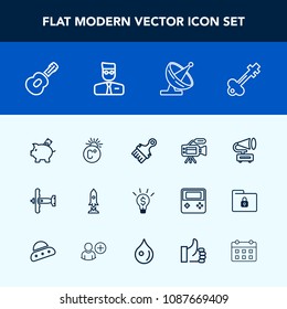 Modern, simple vector icon set with business, technology, scale, video, concept, thermometer, aircraft, white, craft, temperature, tripod, camera, web, airplane, old, microphone, war, military icons