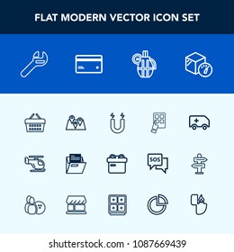 Modern, simple vector icon set with blank, repair, tool, folder, transportation, transport, store, market, field, modern, sky, rescue, emergency, office, map, mobile, internet, magnetic, spanner icons
