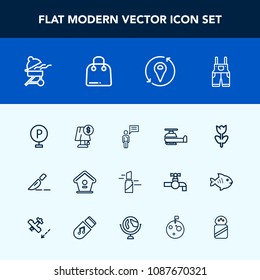 Modern, simple vector icon set with grill, blossom, flower, fashion, cooking, home, work, beauty, transportation, house, clothing, birdhouse, nature, medical, lot, interior, bbq, red, chat, lamp icons