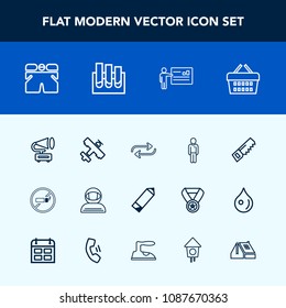 Modern, simple vector icon set with template, change, substitute, construction, gramophone, white, aircraft, astronaut, market, concept, tobacco, sale, presentation, saw, shop, record, boy, wear icons