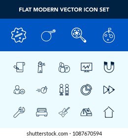 Modern, simple vector icon set with magnetic, business, lighthouse, game, field, space, medical, light, list, planet, people, doctor, office, late, online, pole, paper, profile, document, night icons