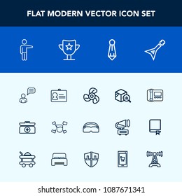 Modern, simple vector icon set with finance, stationary, reward, tie, communication, white, kit, id, male, boy, hand, phone, air, cross, box, fashion, technology, music, prize, award, business icons