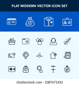 Modern, simple vector icon set with folder, support, surf, profile, musical, speaker, shirt, female, fashion, tropical, office, map, tshirt, document, center, money, internet, person, paper, bag icons