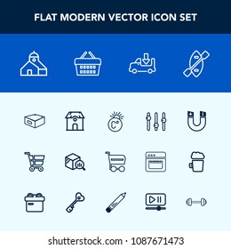 Modern, simple vector icon set with paddle, temperature, drawer, magnetic, estate, pole, trend, market, shipping, home, construction, canoe, video, architecture, fahrenheit, science, scale, buy icons