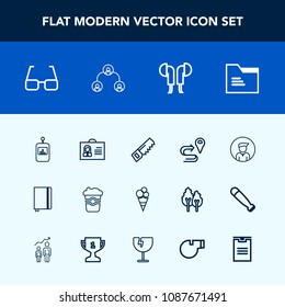 Modern, simple vector icon set with sweet, white, navigation, control, cafe, book, hammer, man, eye, sound, blank, page, button, person, drink, coffee, food, remote, road, boy, cream, music, mug icons