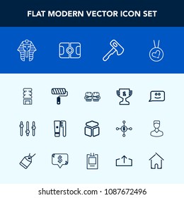 Modern, Simple Vector Icon Set With Place, Necklace, Axe, Drink, Cooler, Smile, Fight, Care, Stadium, Cube, Health, Sport, Hammer, Competition, Football, Tool, First, Winner, Square, Equality Icons