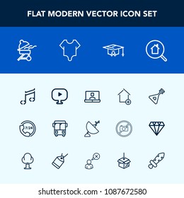 Modern, simple vector icon set with school, bbq, folk, communication, help, satellite, speed, real, sign, apartment, girl, transport, call, sound, technology, dish, university, search, support icons