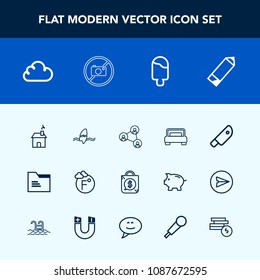 Modern, simple vector icon set with screen, sign, knife, kitchen, price, bag, surfing, food, cut, building, ice, tag, bedroom, communication, surfer, sweet, folder, cream, display, blank, paper icons