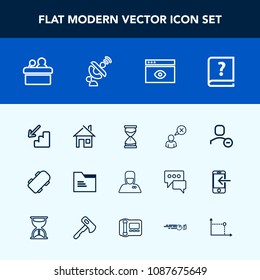 Modern, simple vector icon set with house, paper, up, profile, hotel, web, extreme, skate, graphic, computer, downstairs, book, presentation, speaker, meeting, public, time, office, file, clock icons