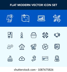 Modern, simple vector icon set with care, birdhouse, drone, computer, music, aerial, interior, record, gramophone, voice, rocket, screen, retro, hygiene, spaceship, park, food, lamp, sign, sound icons