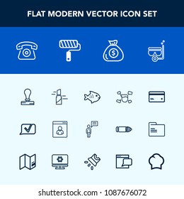 Modern, simple vector icon set with makeup, red, internet, stamp, technology, roll, debit, chat, business, food, sea, summer, tool, home, cell, cook, paper, water, lipstick, fashion, fish, boy icons