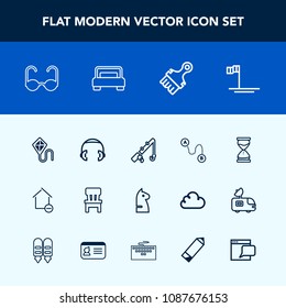 Modern, simple vector icon set with glasses, map, clock, summer, apartment, house, hourglass, chair, interior, sand, sunglasses, property, fashion, ocean, room, blue, game, strategy, kite, rod,  icons