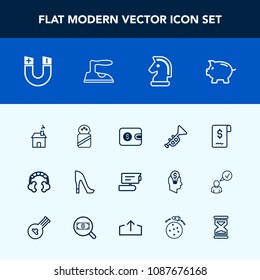 Modern, simple vector icon set with investment, pole, home, high, record, finance, salt, sign, musical, cash, sound, tv, trumpet, ingredient, wallet, technology, field, purse, money, style, coin icons