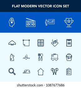 Modern, simple vector icon set with download, extreme, internet, idea, dinner, safe, note, package, concept, award, strategy, stick, box, presentation, sky, bank, surfing, prize, paper, delivery icons