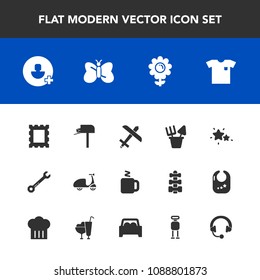 Modern, simple vector icon set with wrench, spring, fashion, frame, border, blossom, sign, box, white, clothing, night, message, sand, background, nature, cycle, post, bike, astronomy, picture icons