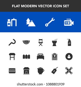 Modern, simple vector icon set with wrench, tree, landscape, percussion, machine, chair, xray, armchair, environment, forest, watermelon, control, seat, hammer, nature, equipment, street, fence icons