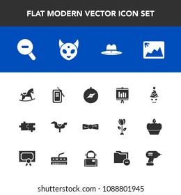 Modern, simple vector icon set with baby, photo, celebration, web, report, map, image, puzzle, business, north, ufo, elegance, toy, space, tool, kid, alien, japan, suzuri, compass, fun, annual icons