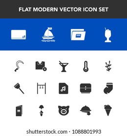 Modern, simple vector icon set with glass, grain, agriculture, harvest, kitchen, note, cooking, bar, sound, temperature, school, drink, thermometer, blackboard, gardening, sign, sweet, dessert icons