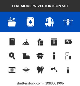 Modern, simple vector icon set with coupon, package, box, element, gift, business, page, white, medicine, bow, exercise, leather, estate, style, paper, poker, restaurant, glass, laboratory, chef icons