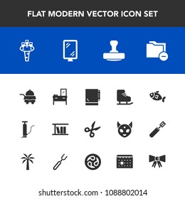 Modern, simple vector icon set with skating, sea, notebook, page, tool, ice, glass, bedroom, stamp, road, mark, cabinet, data, white, tie, fish, sport, drink, furniture, notepad, street, cold icons