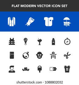 Modern, simple vector icon set with new, life, sign, shirt, cream, compass, ufo, bar, world, monster, fashion, bouquet, map, north, travel, fridge, fiction, flower, ice, style, van, cocktail icons