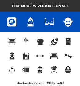 Modern, simple vector icon set with male, fiction, alien, plant, groom, tree, sweet, chef, torii, eye, alcohol, fitness, drink, note, candy, japanese, gym, nature, wine, food, music, box, bride icons