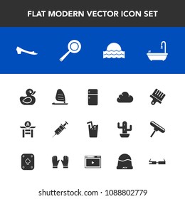 Modern, simple vector icon set with refrigerator, light, dentist, food, brush, bathroom, play, toilet, surf, rubber, japanese, household, clinic, cloud, taiko, nature, kitchen, fridge, dentistry icons