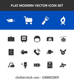Modern, simple vector icon set with hot, train, fork, work, worker, sport, space, dinner, medicine, sign, helmet, medical, photo, bowling, christmas, restaurant, call, knife, camera, photography icons