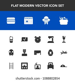 Modern, simple vector icon set with first, time, equipment, day, award, table, hour, headwear, watch, clock, doctor, schedule, timetable, achievement, space, spaceship, telephone, phone, alarm icons