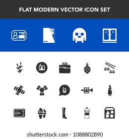 Modern, simple vector icon set with agriculture, bag, fresh, telephone, japan, ringing, cabinet, home, wheat, business, television, technology, cold, call, ufo, pineapple, alien, monster, space icons