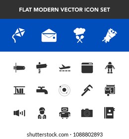 Modern, simple vector icon set with system, kite, communication, directory, phone, technology, telephone, machine, flash, leisure, space, browser, library, photography, book, beautiful, chief icons