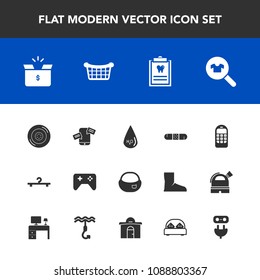 Modern, simple vector icon set with game, white, chat, drop, medicine, car, container, package, clothes, hanger, basket, cardboard, medical, old, female, pack, clinic, wheel, mobile, bag, play icons