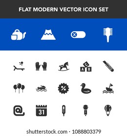 Modern, simple vector icon set with landscape, care, vessel, ocean, beauty, horse, lava, percent, summer, mountain, decoration, volcano, ship, glove, deactivate, sunny, price, sign, tea, baby icons