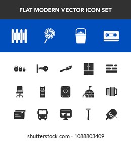 Modern, simple vector icon set with business, door, water, fence, music, poker, template, barrier, agenda, sweet, house, key, retro, dinner, candy, protection, restaurant, table, kilogram, play icons