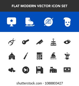 Modern, simple vector icon set with key, sign, star, fork, camera, kitchen, medical, accounting, health, music, table, cold, calculator, computer, plate, drill, hipster, winter, dinner, dentist icons