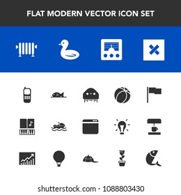 Modern, simple vector icon set with sport, game, sign, wildlife, alien, ship, business, heater, food, musical, wireless, space, signal, sound, meat, internet, hot, stationary, boat, boiler, web icons