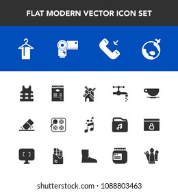 Modern, simple vector icon set with drink, faucet, music, clothing, sink, musical, jacket, cappuccino, cup, water, safety, wind, rubber, hanger, kitchen, erase, eraser, white, cook, coffee, cafe icons