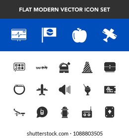 Modern, simple vector icon set with health, delivery, apple, traffic, volume, hydrant, poker, audio, restaurant, plane, heart, road, sign, chinese, shipping, japanese, watch, game, truck, sound icons