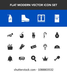 Modern, simple vector icon set with grunge, floral, bottle, street, bouquet, fridge, hygiene, health, water, file, beautiful, internet, flower, dental, music, trumpet, sound, perfume, beauty icons