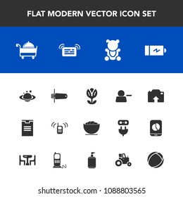 Modern, simple vector icon set with food, delete, flash, phone, teddy, space, photo, package, card, pictogram, call, account, earth, telephone, upload, toy, delivery, ringing, energy, nature icons