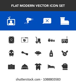 Modern, simple vector icon set with leather, monster, warehouse, bedroom, space, game, ufo, season, japanese, radio, footwear, winter, fiction, closed, check, security, web, delivery, warm, cold icons
