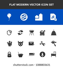 Modern, simple vector icon set with mon, cake, monster, sale, toy, bag, , sweet, file, pie, internet, sea, decoration, food, bbq, observatory, chess, japan, meat, ufo, bear, ball, space, cooking icons