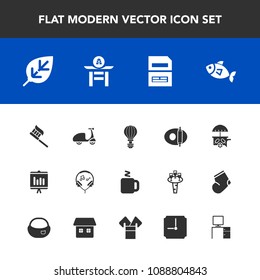 Modern, simple vector icon set with file, fish, food, ride, leaf, sport, kitchen, drink, seafood, hygiene, health, computer, bicycle, business, jump, bike, parachute, technology, report, hot icons