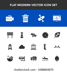 Modern, simple vector icon set with orbit, background, water, equipment, kayaking, leaf, heart, technology, sea, tower, plant, banking, planet, activity, kayak, cd, sign, film, road, street, dvd icons